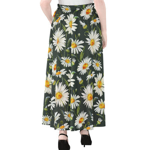 Watercolor Daisy Flower Pattern Print Chiffon Maxi Skirt