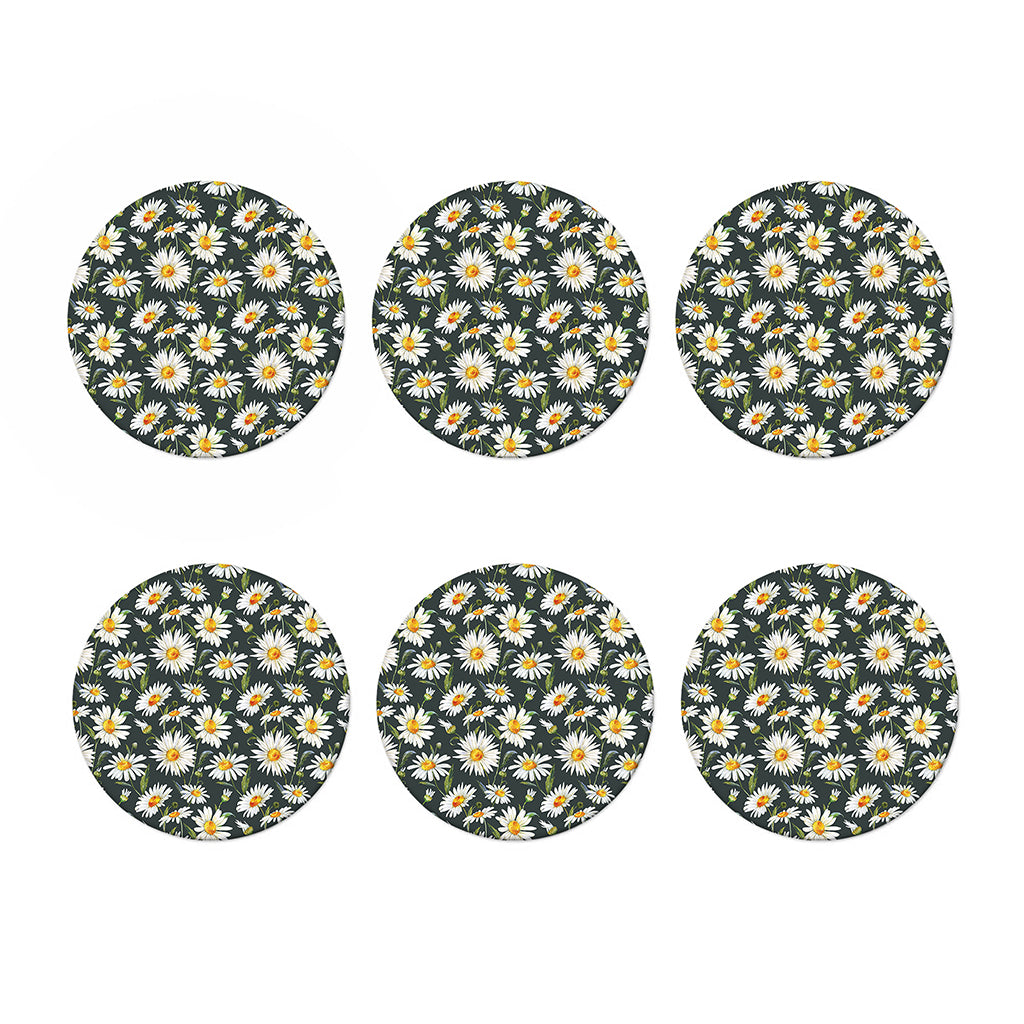 Watercolor Daisy Flower Pattern Print Coaster Set
