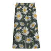 Watercolor Daisy Flower Pattern Print Cotton Front Slit Maxi Skirt