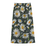 Watercolor Daisy Flower Pattern Print Cotton Front Slit Maxi Skirt