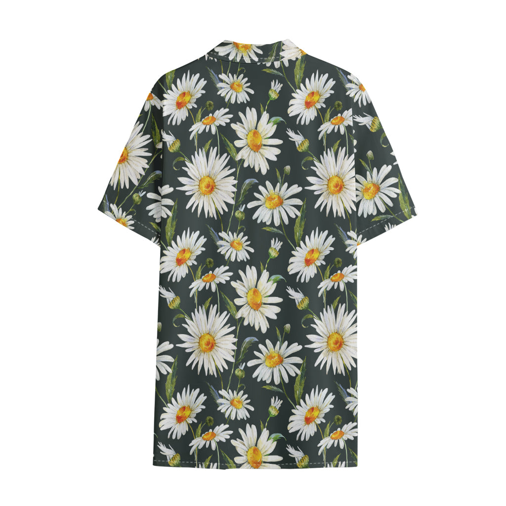 Watercolor Daisy Flower Pattern Print Cotton Hawaiian Shirt