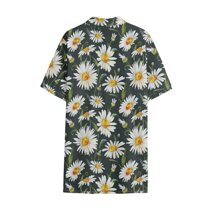 Watercolor Daisy Flower Pattern Print Cotton Hawaiian Shirt