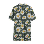 Watercolor Daisy Flower Pattern Print Cotton Hawaiian Shirt
