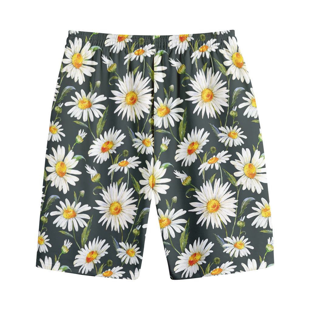 Watercolor Daisy Flower Pattern Print Cotton Shorts