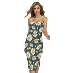 Watercolor Daisy Flower Pattern Print Cross Back Cami Dress