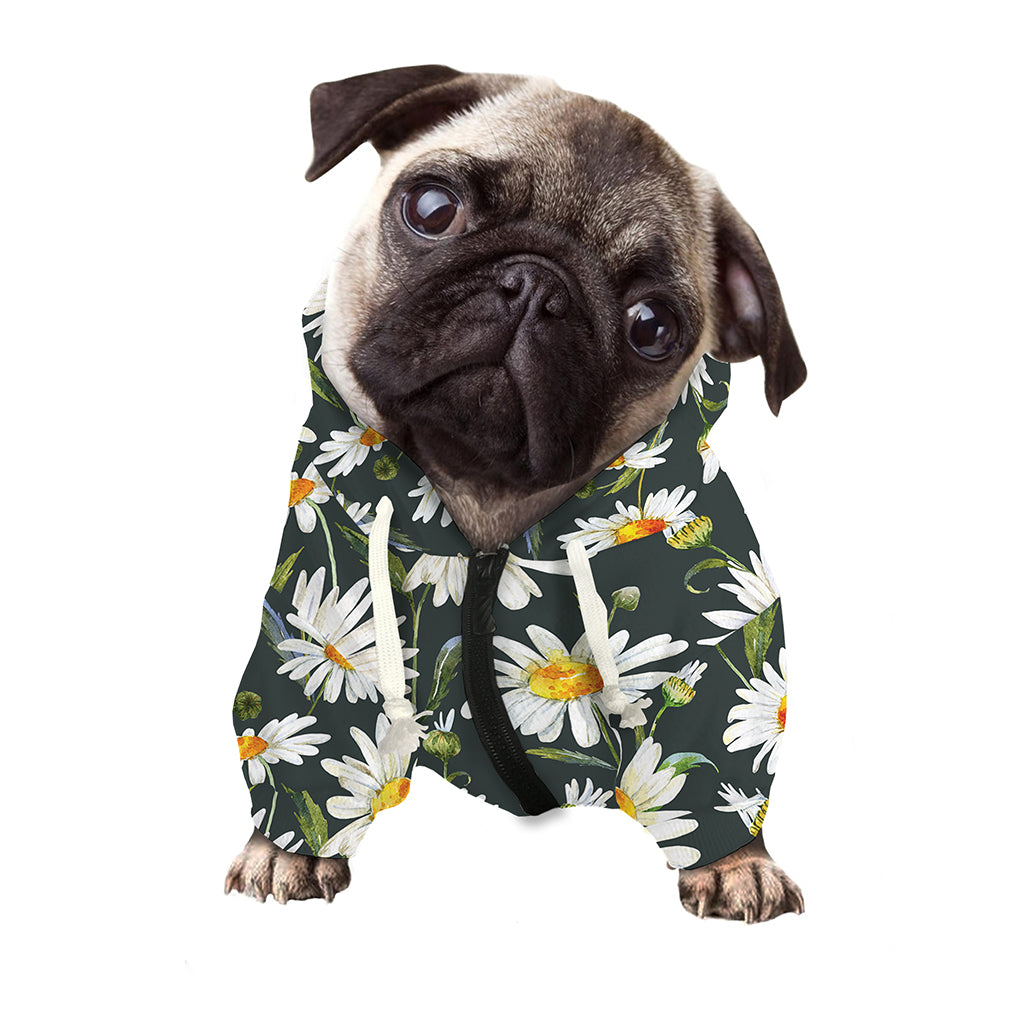 Watercolor Daisy Flower Pattern Print Dog Zip Up Hoodie