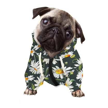 Watercolor Daisy Flower Pattern Print Dog Zip Up Hoodie