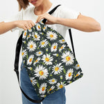 Watercolor Daisy Flower Pattern Print Drawstring Backpack