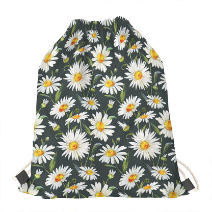 Watercolor Daisy Flower Pattern Print Drawstring Bag