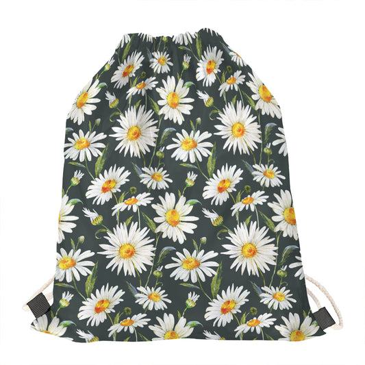 Watercolor Daisy Flower Pattern Print Drawstring Bag