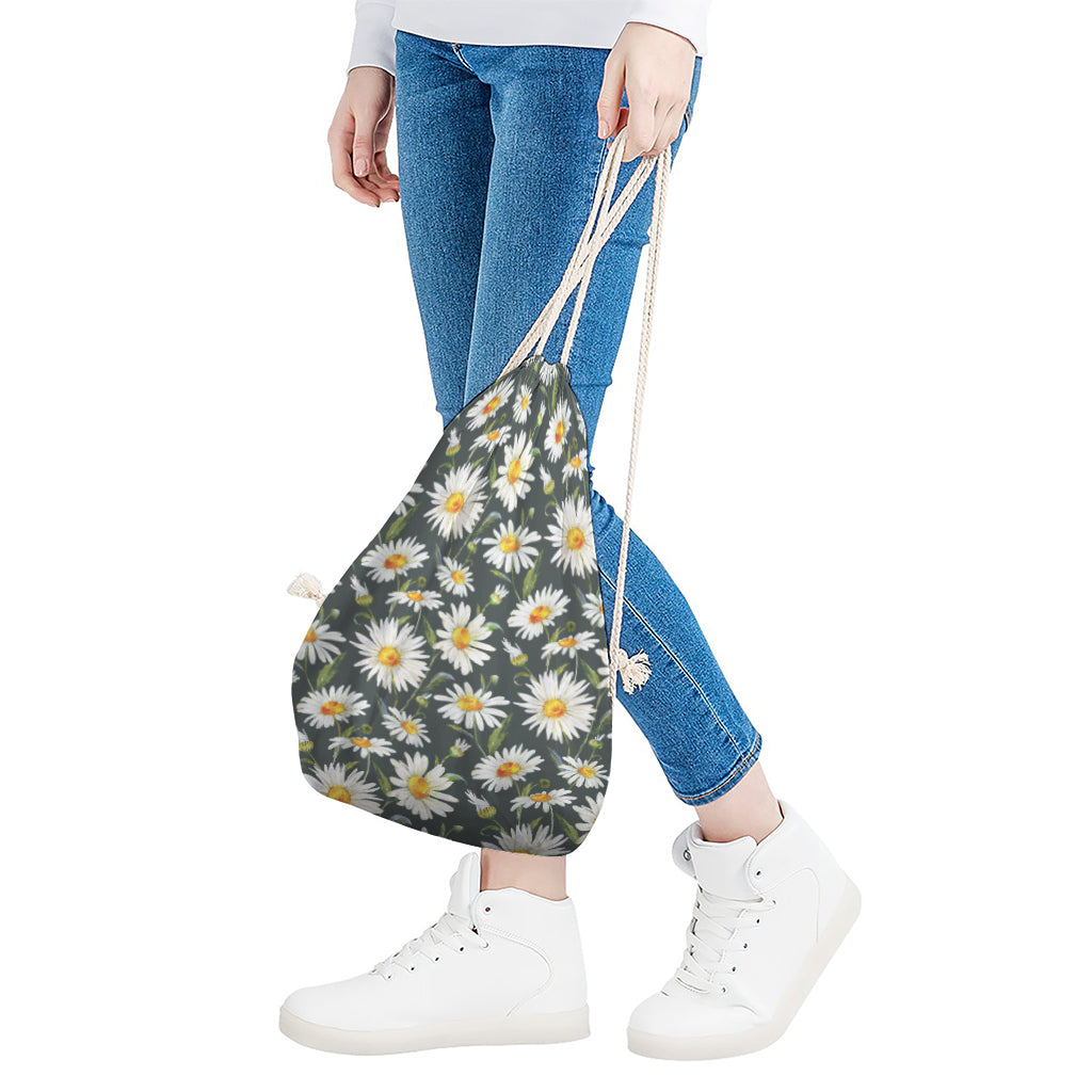 Watercolor Daisy Flower Pattern Print Drawstring Bag