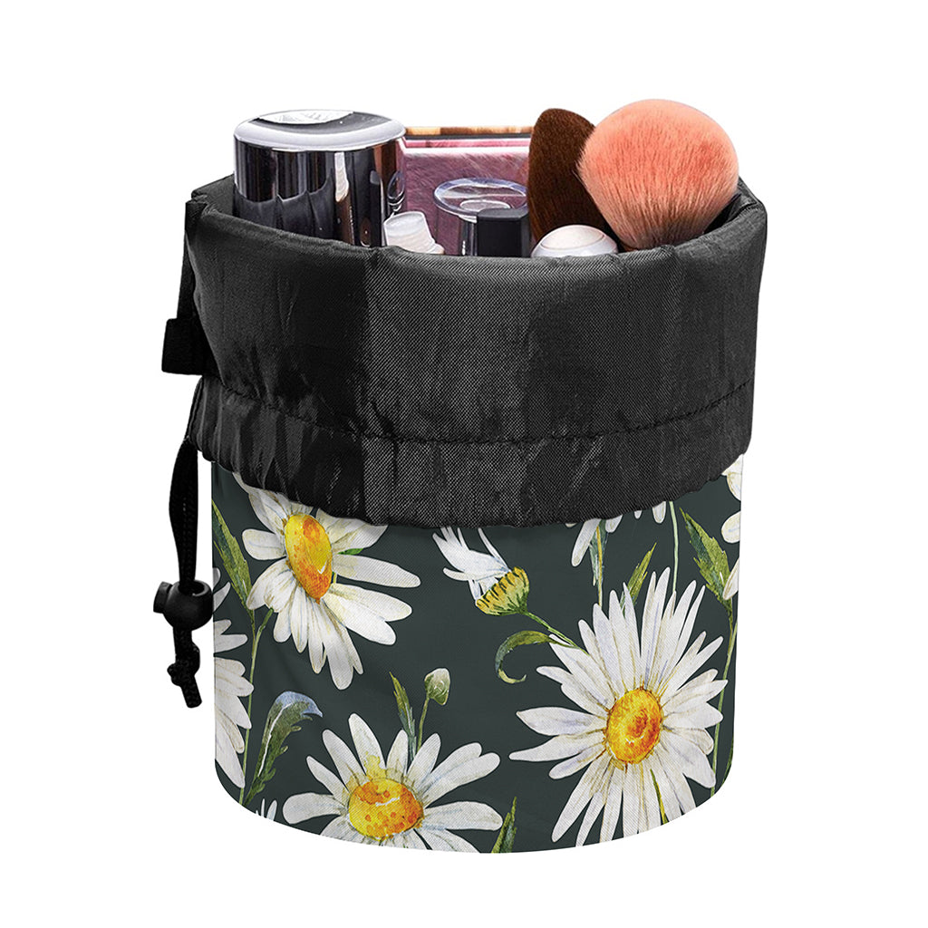 Watercolor Daisy Flower Pattern Print Drawstring Makeup Bag