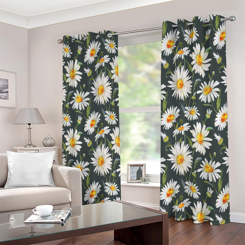 Watercolor Daisy Flower Pattern Print Extra Wide Grommet Curtains