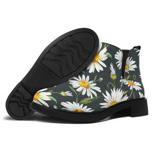 Watercolor Daisy Flower Pattern Print Flat Ankle Boots