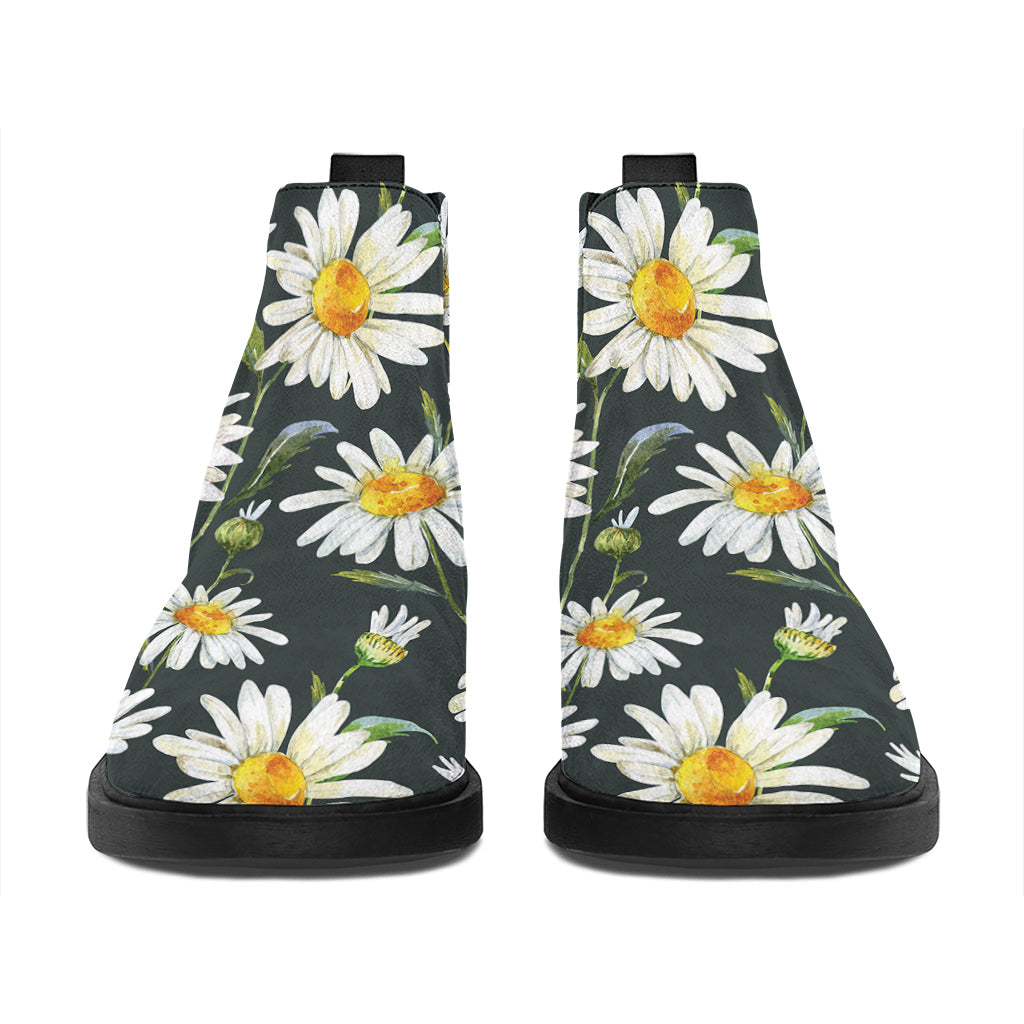 Watercolor Daisy Flower Pattern Print Flat Ankle Boots