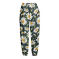 Watercolor Daisy Flower Pattern Print Fleece Lined Knit Pants