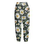 Watercolor Daisy Flower Pattern Print Fleece Lined Knit Pants