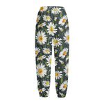 Watercolor Daisy Flower Pattern Print Fleece Lined Knit Pants