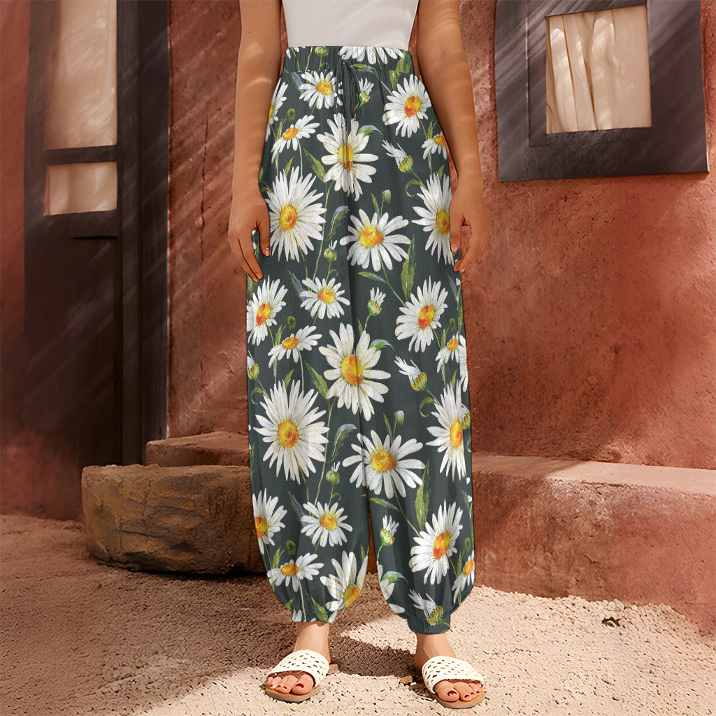 Watercolor Daisy Flower Pattern Print Harem Pants