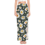 Watercolor Daisy Flower Pattern Print High Slit Maxi Skirt