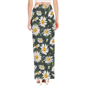 Watercolor Daisy Flower Pattern Print High Slit Maxi Skirt