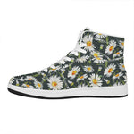 Watercolor Daisy Flower Pattern Print High Top Leather Sneakers