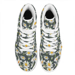 Watercolor Daisy Flower Pattern Print High Top Leather Sneakers