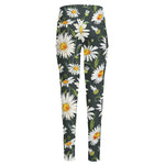 Watercolor Daisy Flower Pattern Print High-Waisted Pocket Leggings