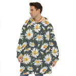 Watercolor Daisy Flower Pattern Print Hoodie Blanket