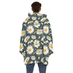 Watercolor Daisy Flower Pattern Print Hoodie Blanket