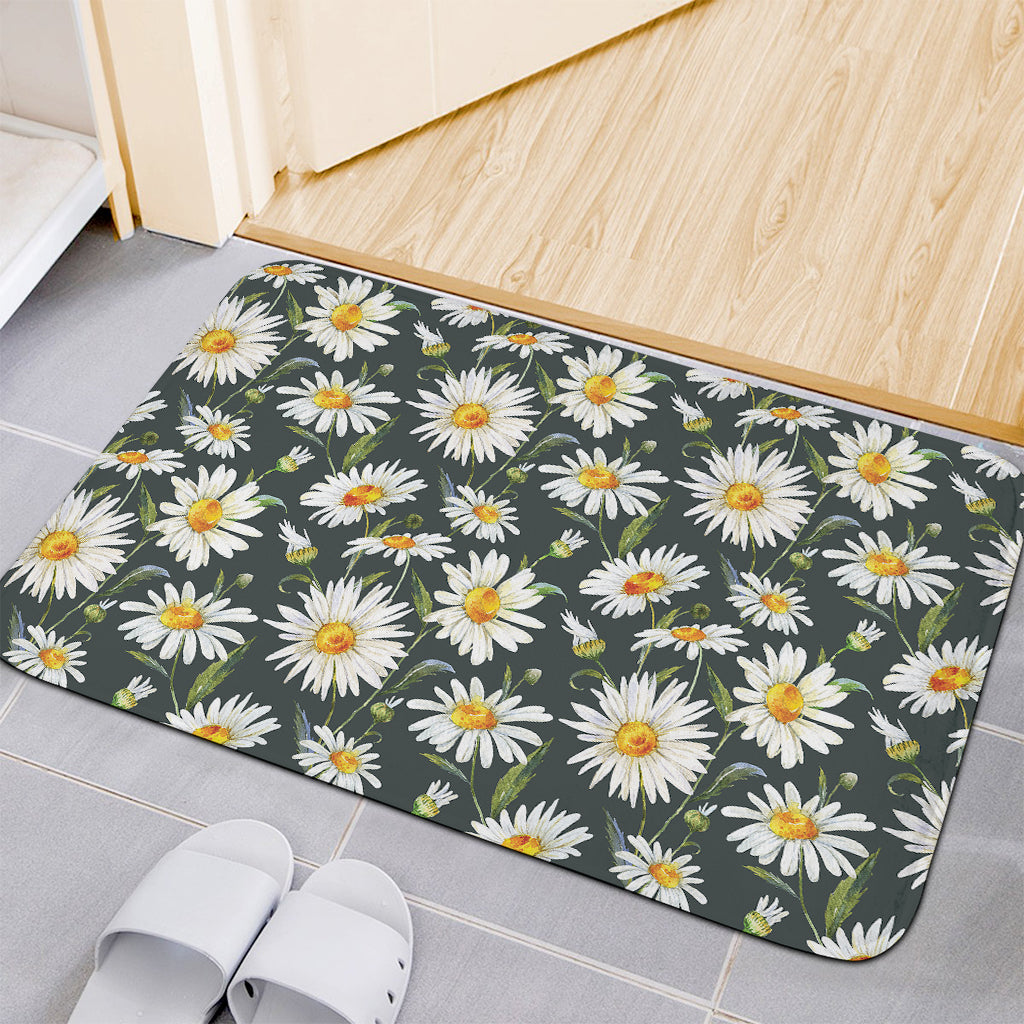 Watercolor Daisy Flower Pattern Print Indoor Door Mat