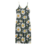 Watercolor Daisy Flower Pattern Print Jersey Midi Cami Dress
