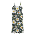 Watercolor Daisy Flower Pattern Print Jersey Midi Cami Dress