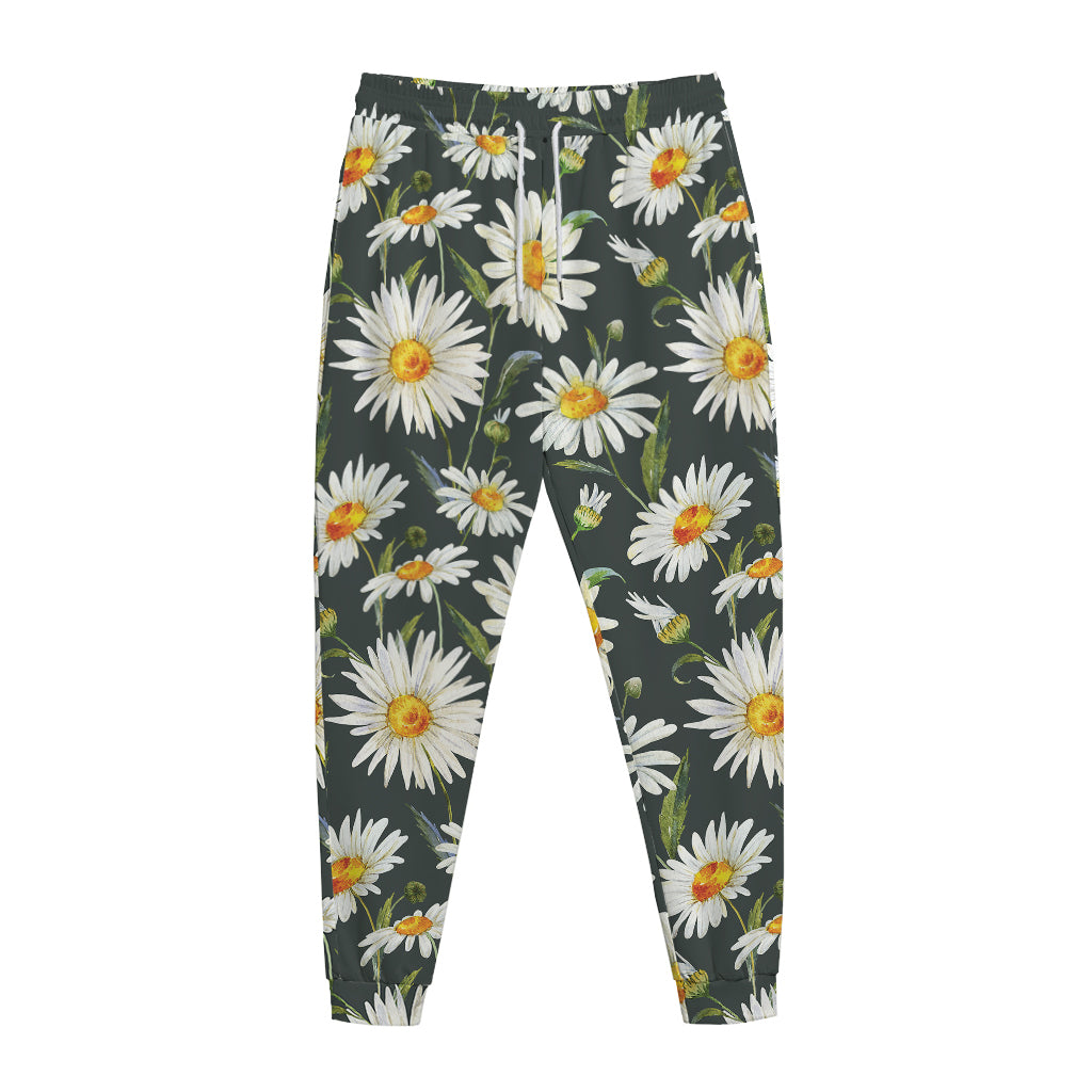 Watercolor Daisy Flower Pattern Print Jogger Pants