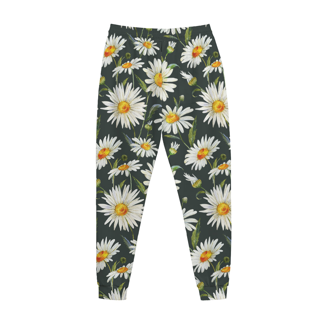 Watercolor Daisy Flower Pattern Print Jogger Pants