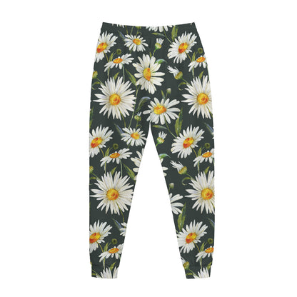 Watercolor Daisy Flower Pattern Print Jogger Pants