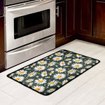 Watercolor Daisy Flower Pattern Print Kitchen Mat