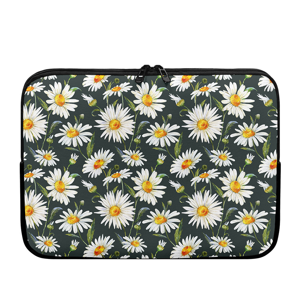 Watercolor Daisy Flower Pattern Print Laptop Sleeve