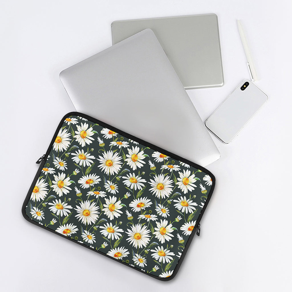 Watercolor Daisy Flower Pattern Print Laptop Sleeve