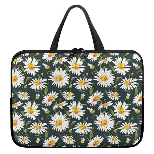 Watercolor Daisy Flower Pattern Print Laptop Sleeve With Handle