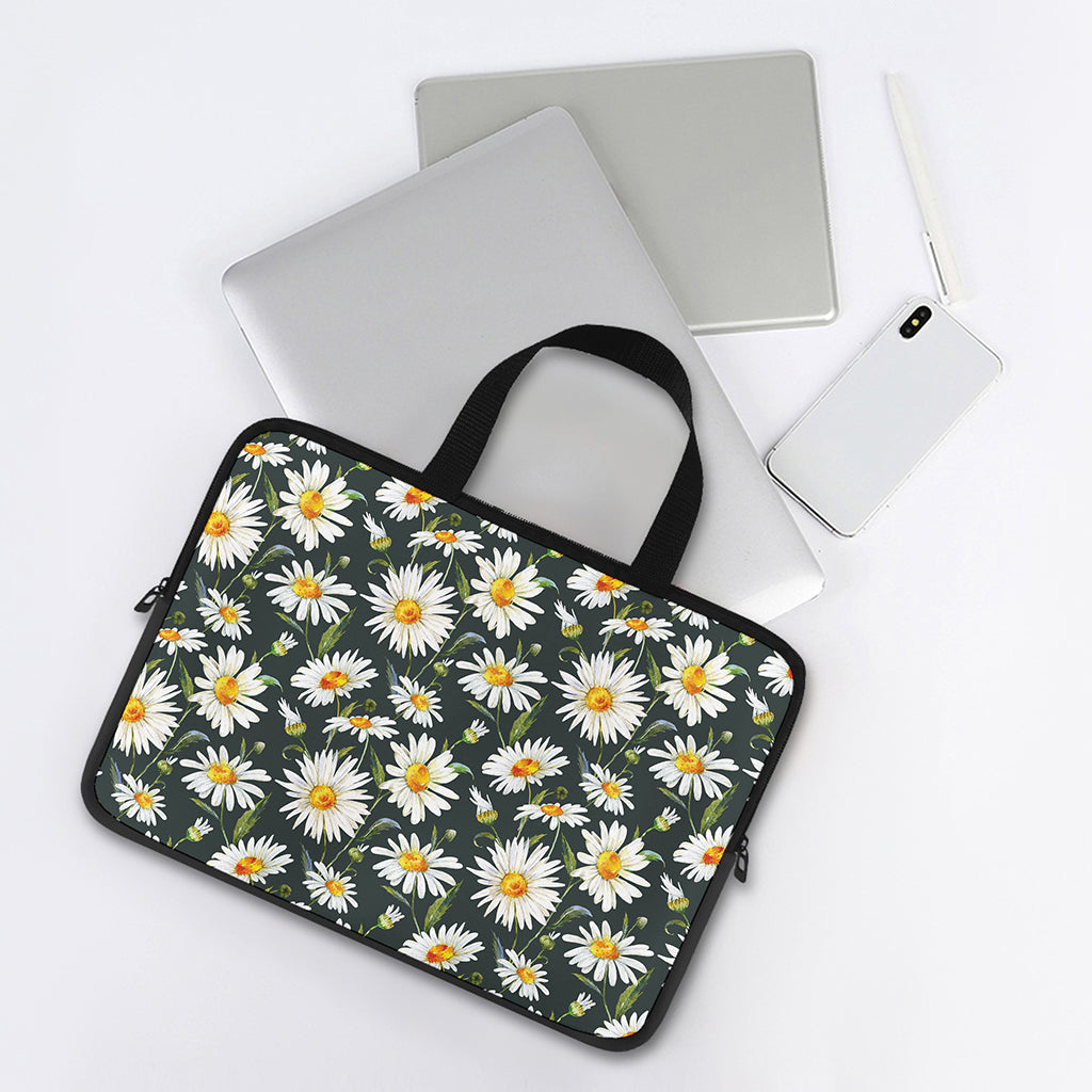 Watercolor Daisy Flower Pattern Print Laptop Sleeve With Handle