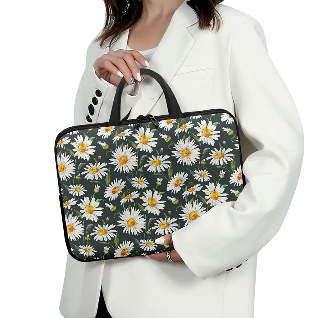 Watercolor Daisy Flower Pattern Print Laptop Sleeve With Handle