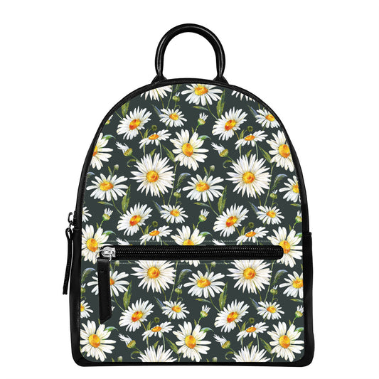 Watercolor Daisy Flower Pattern Print Leather Backpack