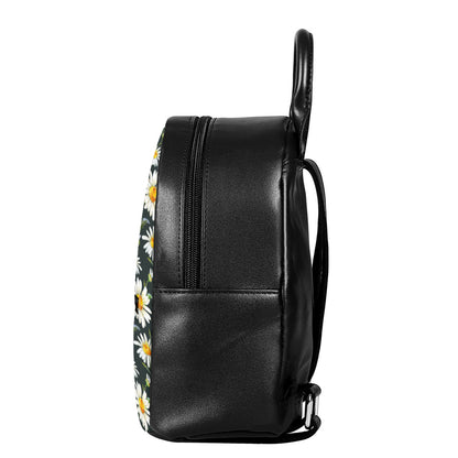 Watercolor Daisy Flower Pattern Print Leather Backpack