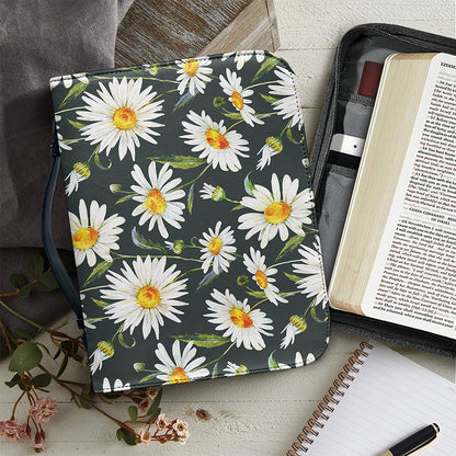 Watercolor Daisy Flower Pattern Print Leather Bible Cover