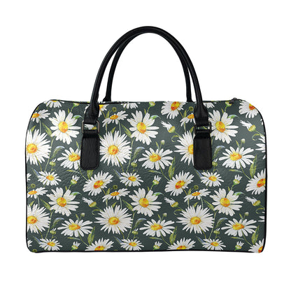 Watercolor Daisy Flower Pattern Print Leather Duffle Bag