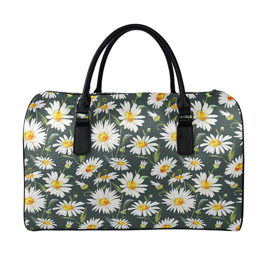 Watercolor Daisy Flower Pattern Print Leather Duffle Bag