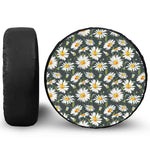 Watercolor Daisy Flower Pattern Print Leather Spare Tire Cover