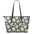 Watercolor Daisy Flower Pattern Print Leather Tote Bag With Zipper