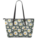 Watercolor Daisy Flower Pattern Print Leather Tote Bag